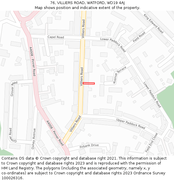 76, VILLIERS ROAD, WATFORD, WD19 4AJ: Location map and indicative extent of plot