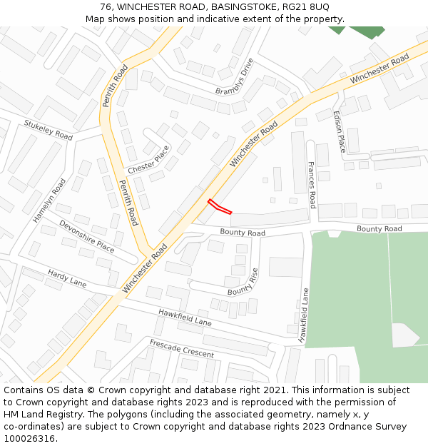 76, WINCHESTER ROAD, BASINGSTOKE, RG21 8UQ: Location map and indicative extent of plot