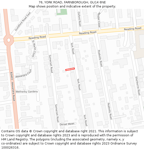 76, YORK ROAD, FARNBOROUGH, GU14 6NE: Location map and indicative extent of plot