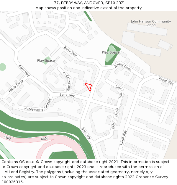 77, BERRY WAY, ANDOVER, SP10 3RZ: Location map and indicative extent of plot