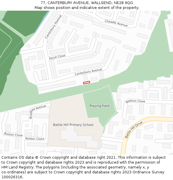 77, CANTERBURY AVENUE, WALLSEND, NE28 9QG: Location map and indicative extent of plot