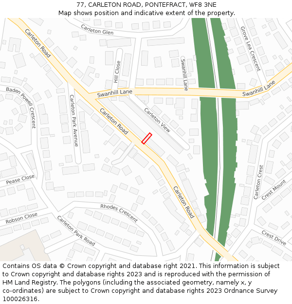 77, CARLETON ROAD, PONTEFRACT, WF8 3NE: Location map and indicative extent of plot