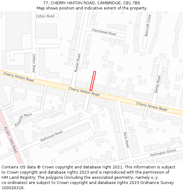 77, CHERRY HINTON ROAD, CAMBRIDGE, CB1 7BS: Location map and indicative extent of plot