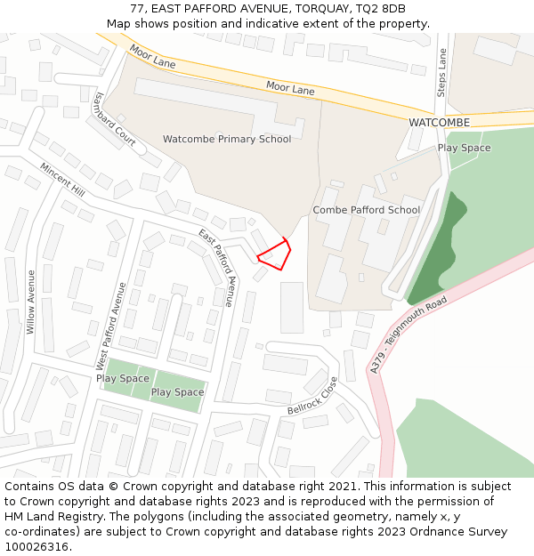 77, EAST PAFFORD AVENUE, TORQUAY, TQ2 8DB: Location map and indicative extent of plot