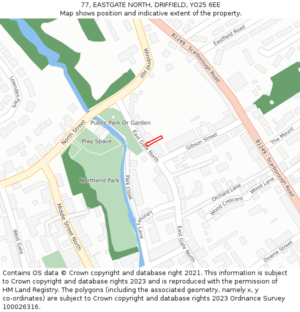 77, EASTGATE NORTH, DRIFFIELD, YO25 6EE: Location map and indicative extent of plot