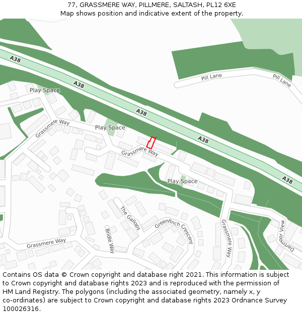 77, GRASSMERE WAY, PILLMERE, SALTASH, PL12 6XE: Location map and indicative extent of plot