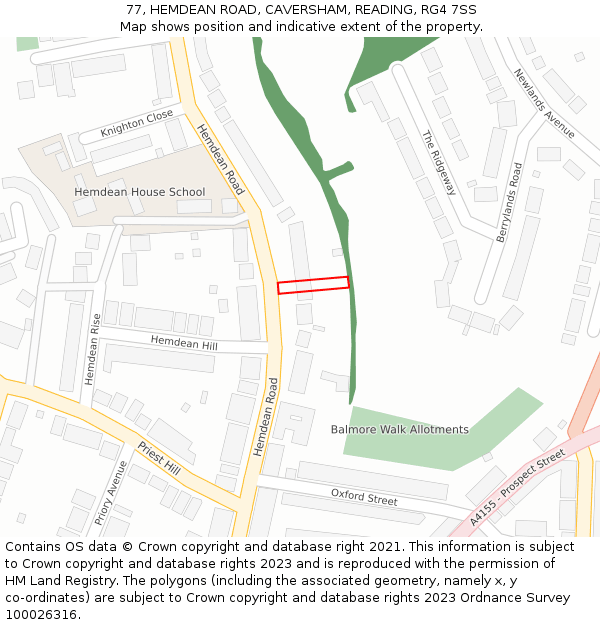 77, HEMDEAN ROAD, CAVERSHAM, READING, RG4 7SS: Location map and indicative extent of plot