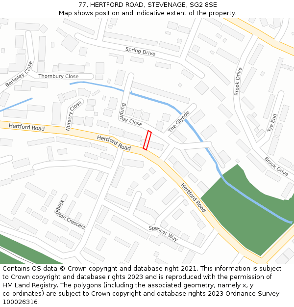 77, HERTFORD ROAD, STEVENAGE, SG2 8SE: Location map and indicative extent of plot