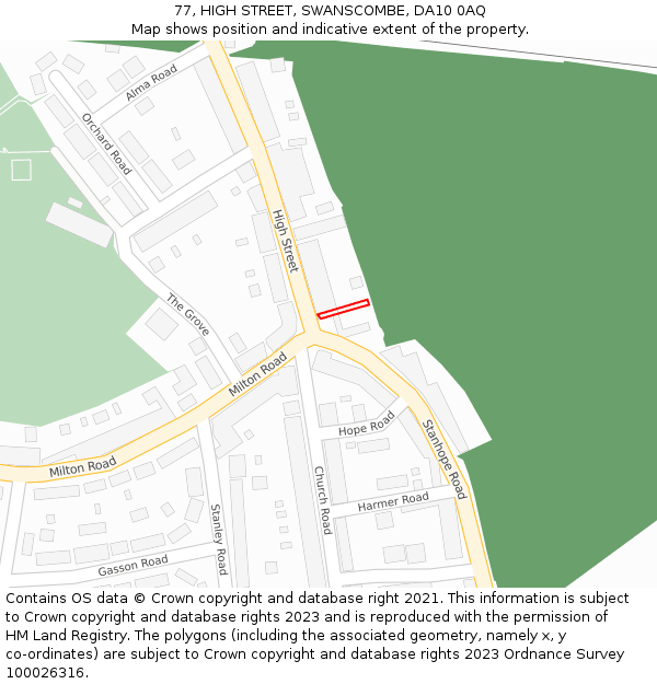 77, HIGH STREET, SWANSCOMBE, DA10 0AQ: Location map and indicative extent of plot