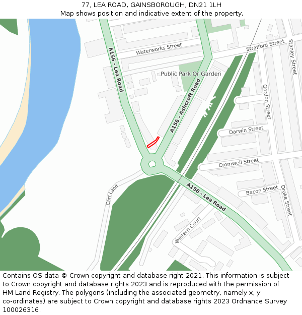77, LEA ROAD, GAINSBOROUGH, DN21 1LH: Location map and indicative extent of plot