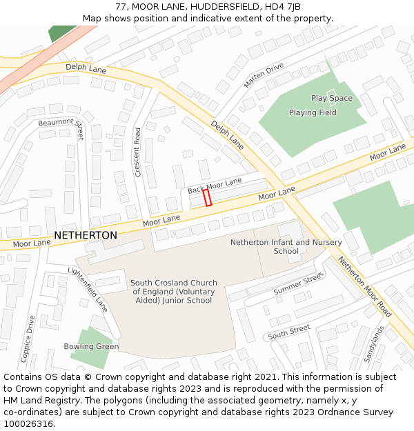 77, MOOR LANE, HUDDERSFIELD, HD4 7JB: Location map and indicative extent of plot