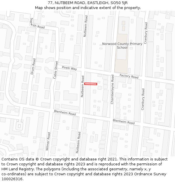 77, NUTBEEM ROAD, EASTLEIGH, SO50 5JR: Location map and indicative extent of plot