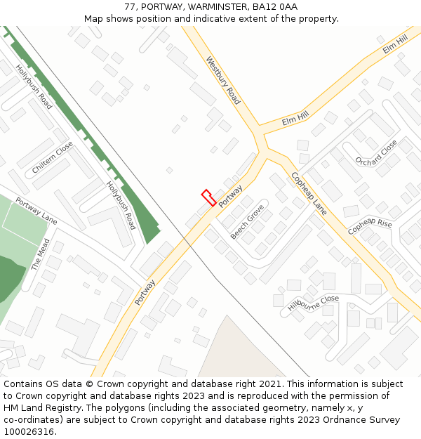 77, PORTWAY, WARMINSTER, BA12 0AA: Location map and indicative extent of plot