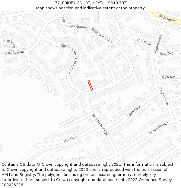 77, PRIORY COURT, NEATH, SA10 7RZ: Location map and indicative extent of plot