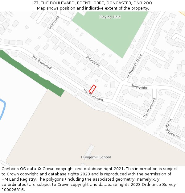 77, THE BOULEVARD, EDENTHORPE, DONCASTER, DN3 2QQ: Location map and indicative extent of plot