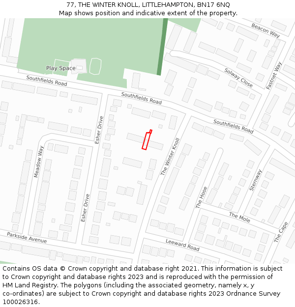 77, THE WINTER KNOLL, LITTLEHAMPTON, BN17 6NQ: Location map and indicative extent of plot