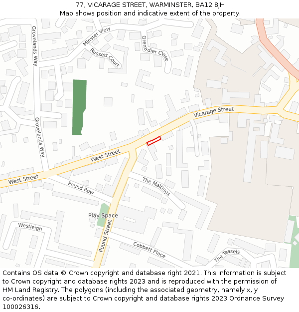 77, VICARAGE STREET, WARMINSTER, BA12 8JH: Location map and indicative extent of plot