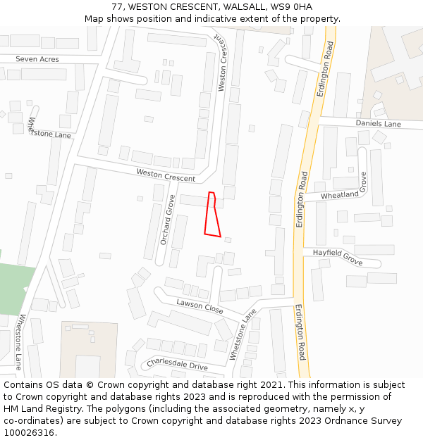 77, WESTON CRESCENT, WALSALL, WS9 0HA: Location map and indicative extent of plot