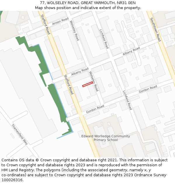 77, WOLSELEY ROAD, GREAT YARMOUTH, NR31 0EN: Location map and indicative extent of plot
