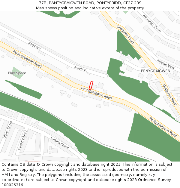 77B, PANTYGRAIGWEN ROAD, PONTYPRIDD, CF37 2RS: Location map and indicative extent of plot