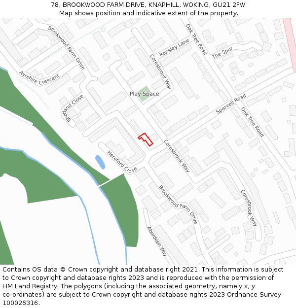 78, BROOKWOOD FARM DRIVE, KNAPHILL, WOKING, GU21 2FW: Location map and indicative extent of plot