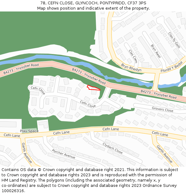 78, CEFN CLOSE, GLYNCOCH, PONTYPRIDD, CF37 3PS: Location map and indicative extent of plot