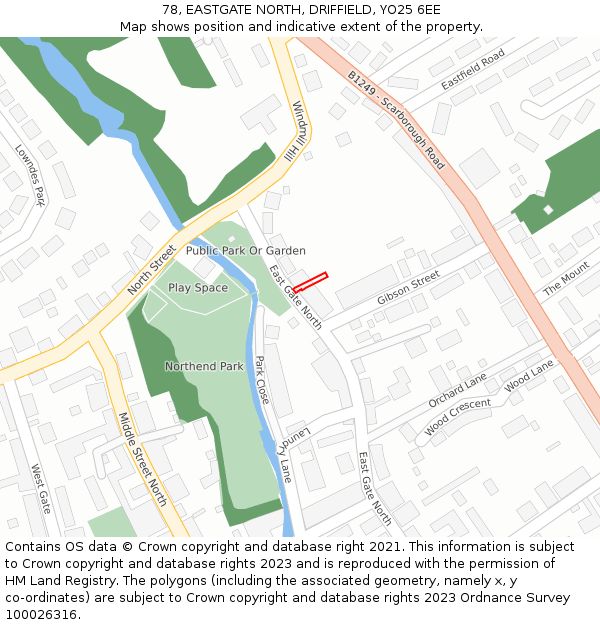 78, EASTGATE NORTH, DRIFFIELD, YO25 6EE: Location map and indicative extent of plot