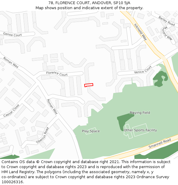 78, FLORENCE COURT, ANDOVER, SP10 5JA: Location map and indicative extent of plot