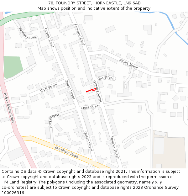 78, FOUNDRY STREET, HORNCASTLE, LN9 6AB: Location map and indicative extent of plot