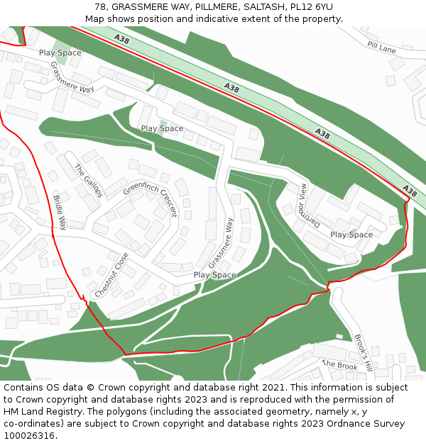 78, GRASSMERE WAY, PILLMERE, SALTASH, PL12 6YU: Location map and indicative extent of plot