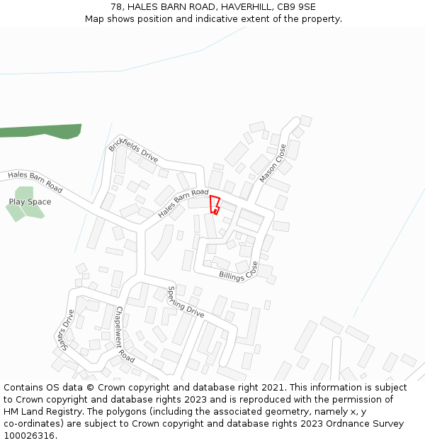 78, HALES BARN ROAD, HAVERHILL, CB9 9SE: Location map and indicative extent of plot