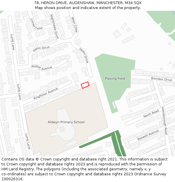 78, HERON DRIVE, AUDENSHAW, MANCHESTER, M34 5QX: Location map and indicative extent of plot