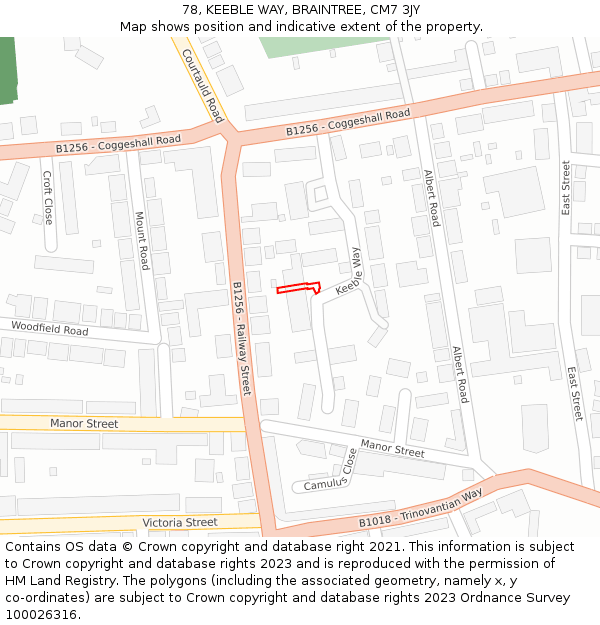 78, KEEBLE WAY, BRAINTREE, CM7 3JY: Location map and indicative extent of plot