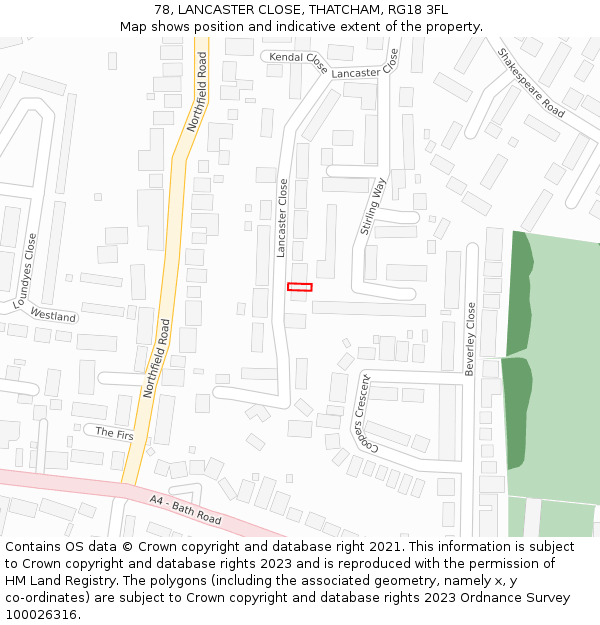 78, LANCASTER CLOSE, THATCHAM, RG18 3FL: Location map and indicative extent of plot