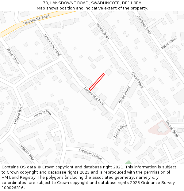 78, LANSDOWNE ROAD, SWADLINCOTE, DE11 9EA: Location map and indicative extent of plot