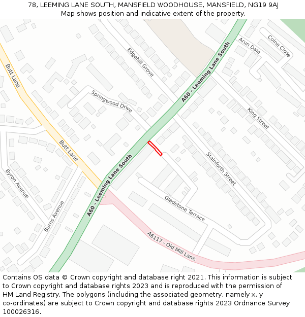 78, LEEMING LANE SOUTH, MANSFIELD WOODHOUSE, MANSFIELD, NG19 9AJ: Location map and indicative extent of plot