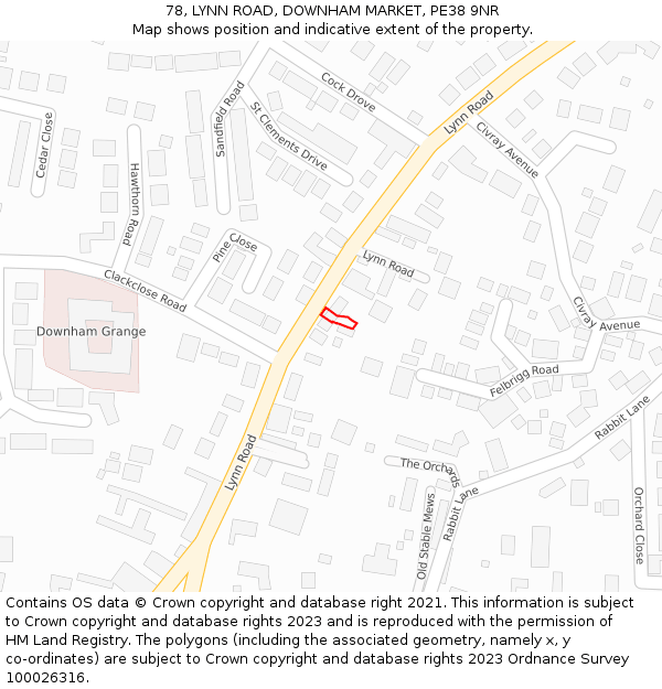 78, LYNN ROAD, DOWNHAM MARKET, PE38 9NR: Location map and indicative extent of plot
