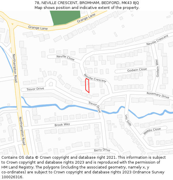 78, NEVILLE CRESCENT, BROMHAM, BEDFORD, MK43 8JQ: Location map and indicative extent of plot