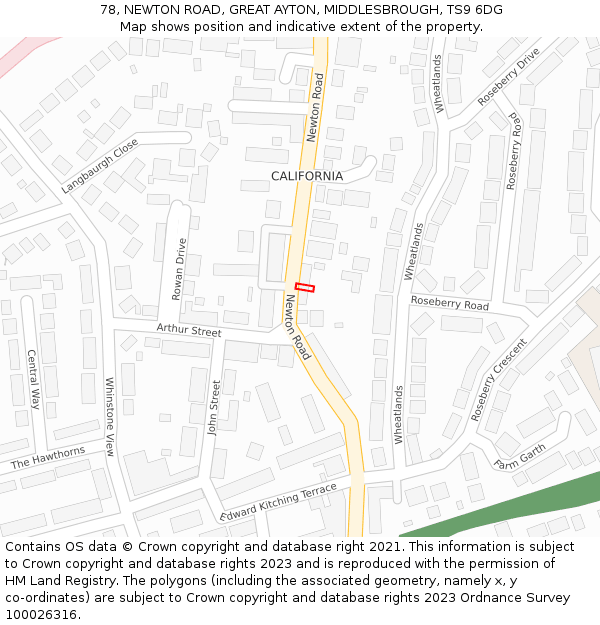 78, NEWTON ROAD, GREAT AYTON, MIDDLESBROUGH, TS9 6DG: Location map and indicative extent of plot
