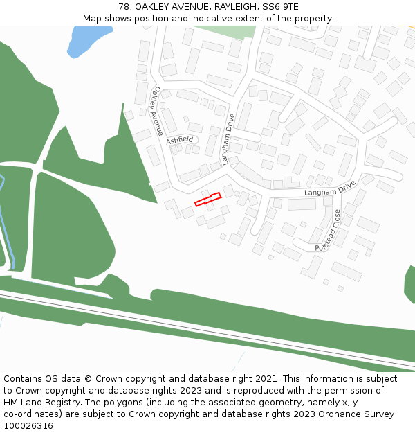 78, OAKLEY AVENUE, RAYLEIGH, SS6 9TE: Location map and indicative extent of plot