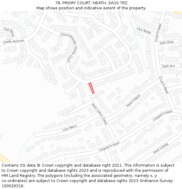 78, PRIORY COURT, NEATH, SA10 7RZ: Location map and indicative extent of plot