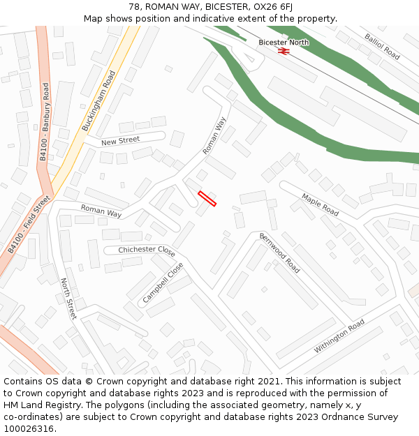 78, ROMAN WAY, BICESTER, OX26 6FJ: Location map and indicative extent of plot