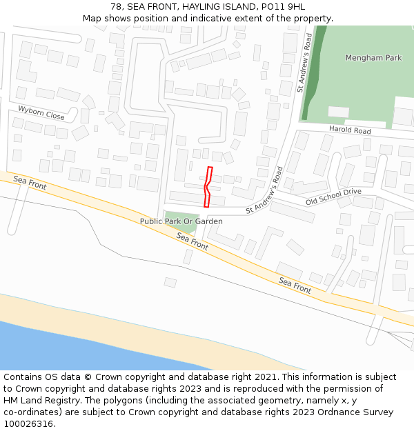 78, SEA FRONT, HAYLING ISLAND, PO11 9HL: Location map and indicative extent of plot