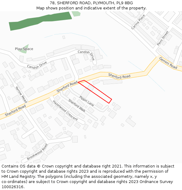 78, SHERFORD ROAD, PLYMOUTH, PL9 8BG: Location map and indicative extent of plot