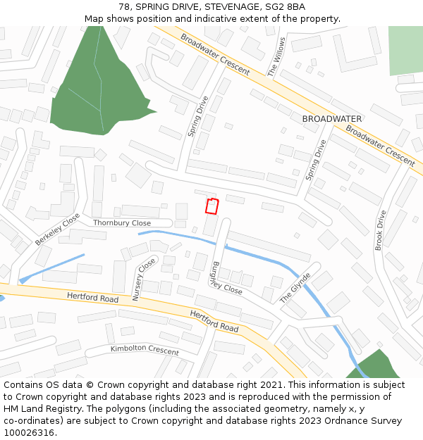 78, SPRING DRIVE, STEVENAGE, SG2 8BA: Location map and indicative extent of plot
