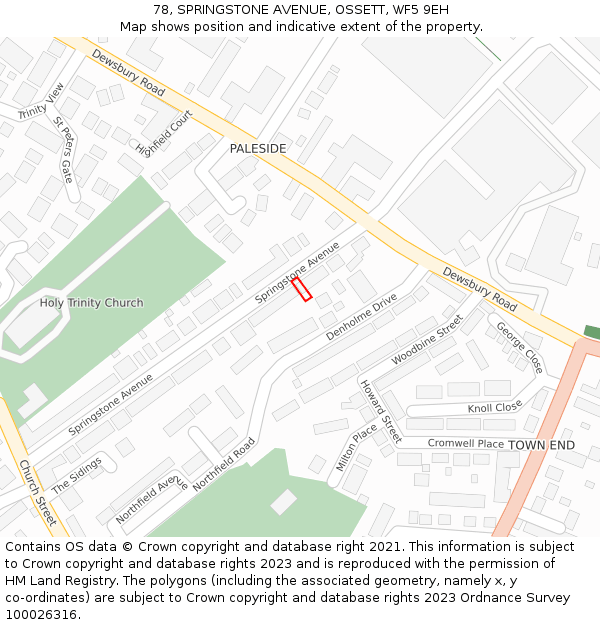 78, SPRINGSTONE AVENUE, OSSETT, WF5 9EH: Location map and indicative extent of plot