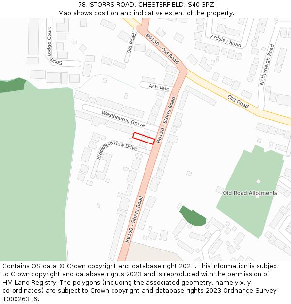 78, STORRS ROAD, CHESTERFIELD, S40 3PZ: Location map and indicative extent of plot
