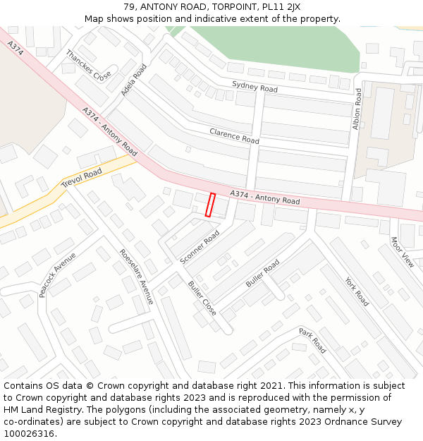 79, ANTONY ROAD, TORPOINT, PL11 2JX: Location map and indicative extent of plot