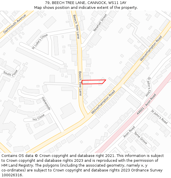 79, BEECH TREE LANE, CANNOCK, WS11 1AY: Location map and indicative extent of plot