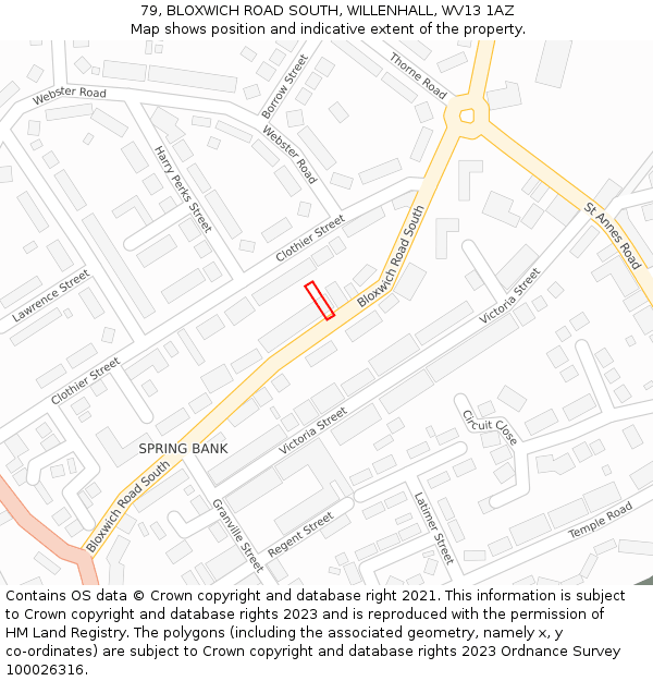 79, BLOXWICH ROAD SOUTH, WILLENHALL, WV13 1AZ: Location map and indicative extent of plot